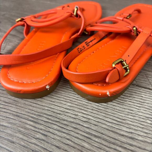 Coach Jeri Thong Sandals Women's Size 8 Orange Leather Logo Flats G4910 - Picture 16 of 16